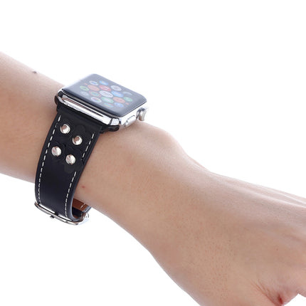 For Apple Watch Series 3 & 2 & 1 42mm Fashion Occident Style Flowers Genuine Leather Wrist Watch Band(Black)-garmade.com