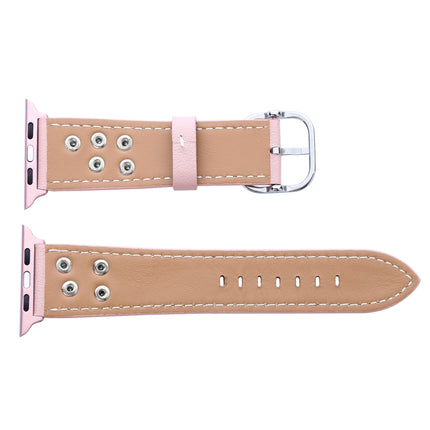 For Apple Watch Series 3 & 2 & 1 42mm Fashion Occident Style Flowers Genuine Leather Wrist Watch Band(Pink)-garmade.com