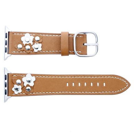 For Apple Watch Series 3 & 2 & 1 42mm Fashion Occident Style Flowers Genuine Leather Wrist Watch Band(Khaki)-garmade.com