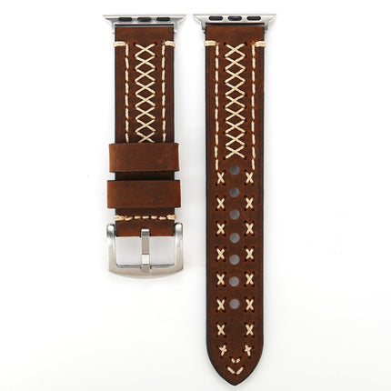 For Apple Watch Series 3 & 2 & 1 42mm Manual Line Pattern Genuine Leather Wrist Watch Band(Coffee)-garmade.com