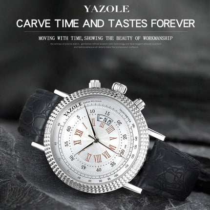 406 YAZOLE Men Fashion Business Leather Band Quartz Wrist Watch(Brown + White)-garmade.com