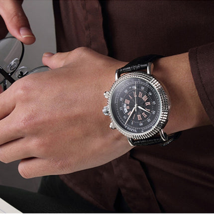 406 YAZOLE Men Fashion Business Leather Band Quartz Wrist Watch(Brown + White)-garmade.com