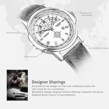 407 YAZOLE Men Fashion Business Leather Band Quartz Wrist Watch(Black + White)-garmade.com