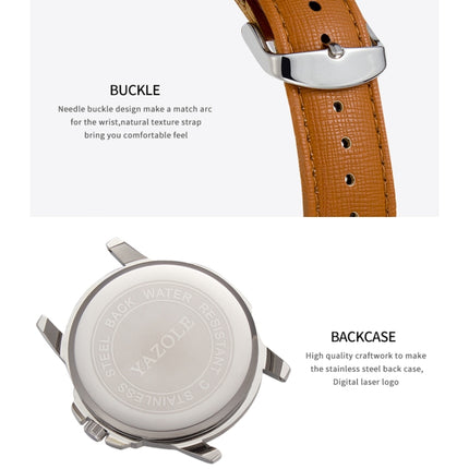 407 YAZOLE Men Fashion Business Leather Band Quartz Wrist Watch(Brown + White)-garmade.com