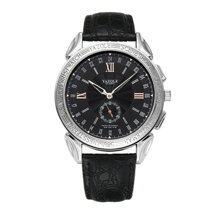 419 YAZOLE Men Fashion Business Leather Band Quartz Wrist Watch ( Black)-garmade.com
