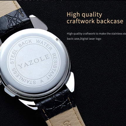 419 YAZOLE Men Fashion Business Leather Band Quartz Wrist Watch ( Black)-garmade.com