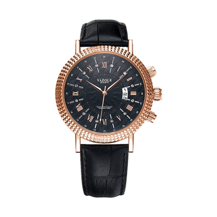 422 YAZOLE Men Fashion Business Leather Band Quartz Wrist Watch( Black)-garmade.com