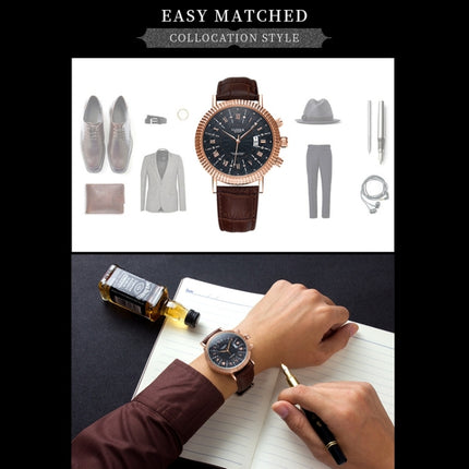 422 YAZOLE Men Fashion Business Leather Band Quartz Wrist Watch( Black)-garmade.com