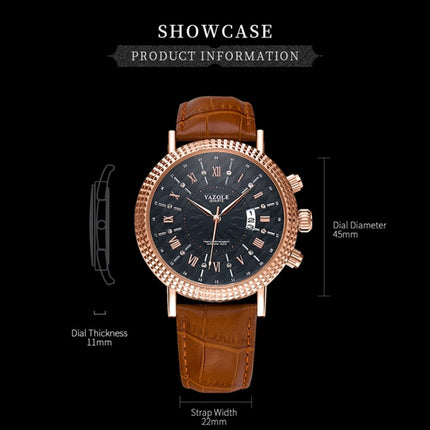 422 YAZOLE Men Fashion Business Leather Band Quartz Wrist Watch (Coffee+ Black)-garmade.com