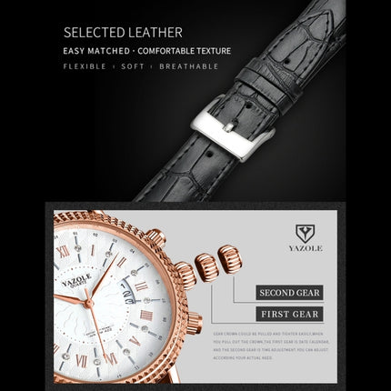 422 YAZOLE Men Fashion Business Leather Band Quartz Wrist Watch (Coffee+ Black)-garmade.com