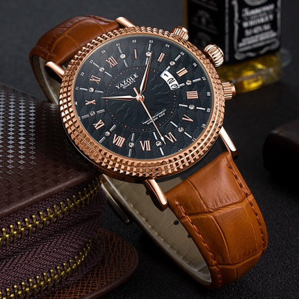 422 YAZOLE Men Fashion Business Leather Band Quartz Wrist Watch(Coffee+ Black)-garmade.com