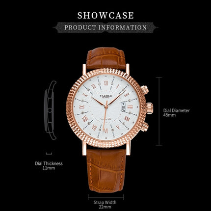 422 YAZOLE Men Fashion Business Leather Band Quartz Wrist Watch(Coffee+ White)-garmade.com