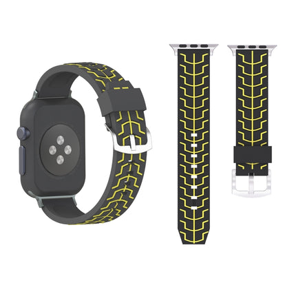 For Apple Watch Series 3 & 2 & 1 38mm Fashion Fishbone Pattern Silicone Watch Strap (Black+Yellow)-garmade.com