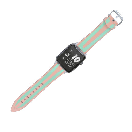For Apple Watch Series 3 & 2 & 1 38mm Fashion Double Stripes Pattern Silicone Watch Strap (Pink+Green)-garmade.com