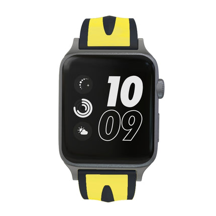 For Apple Watch Series 3 & 2 & 1 38mm Fashion Double Stripes Pattern Silicone Watch Strap (Black+Yellow)-garmade.com