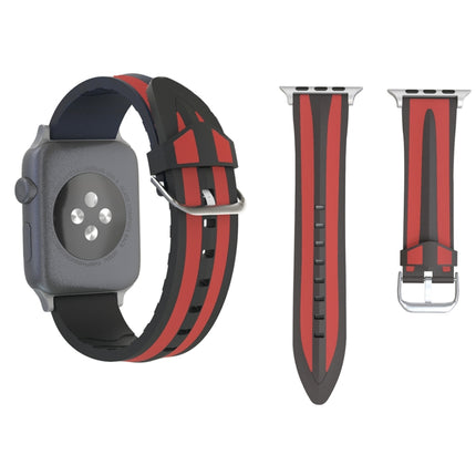 For Apple Watch Series 3 & 2 & 1 38mm Fashion Double Stripes Pattern Silicone Watch Strap (Black+Red)-garmade.com