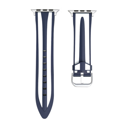 For Apple Watch Series 3 & 2 & 1 38mm Fashion Double Stripes Pattern Silicone Watch Strap (Navy Blue+White)-garmade.com