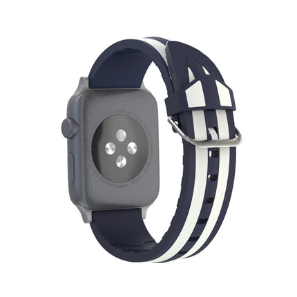 For Apple Watch Series 3 & 2 & 1 38mm Fashion Double Stripes Pattern Silicone Watch Strap (Navy Blue+White)-garmade.com