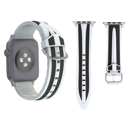 For Apple Watch Series 3 & 2 & 1 38mm Fashion Double Stripes Pattern Silicone Watch Strap (Black+White)-garmade.com