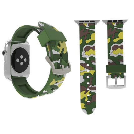 For Apple Watch Series 3 & 2 & 1 38mm Fashion Camouflage Pattern Silicone Watch Strap(Green)-garmade.com