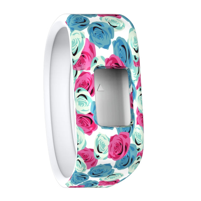 Flower Pattern Silicone Sport Wrist Strap for Garmin Vivofit JR, Size: Small(Blue + Red)-garmade.com