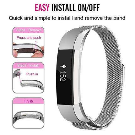 Stainless Steel Magnet Wrist Strap for FITBIT Alta,Size:Small,130-170mm(Black)-garmade.com