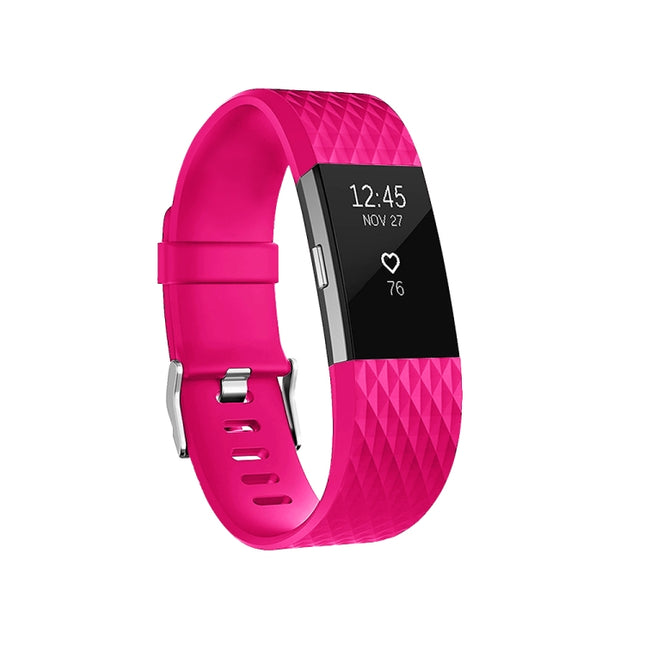 Diamond Pattern Adjustable Sport Wrist Strap for FITBIT Charge 2, Size: S, 10.5x8.5cm(Rose Red)-garmade.com