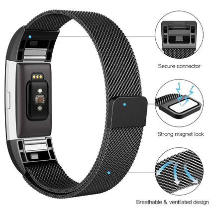 Smart Watch Stainless Steel Wrist Strap Watchband for FITBIT Charge 2, Size: L(Black)-garmade.com