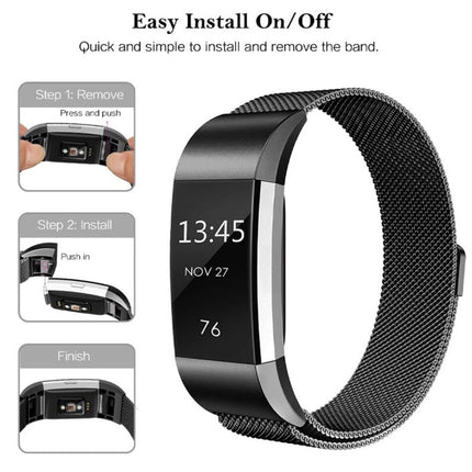 Smart Watch Stainless Steel Wrist Strap Watchband for FITBIT Charge 2, Size: L(Black)-garmade.com