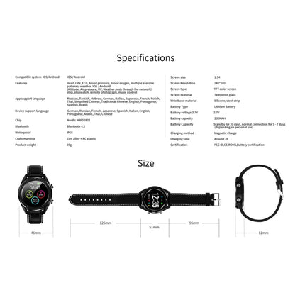 DT28 1.54inch IP68 Waterproof Silicone Strap Smartwatch Bluetooth 4.2, Support Incoming Call Reminder / Blood Pressure Monitoring / Watch Payment(Black Silver)-garmade.com