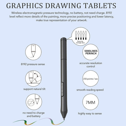 10Moons T503 Drawing Tablet Can Be Connected to mobile Phone Tablet with 8192 Passive Pen(Blue)-garmade.com