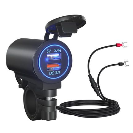 ZH-723F1 Car / Motorcycle QC3.0 Cell Phone Fast Charging Dual USB Car Charger(Blue Light)-garmade.com