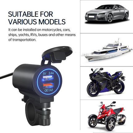 ZH-723F1 Car / Motorcycle QC3.0 Cell Phone Fast Charging Dual USB Car Charger(Blue Light)-garmade.com