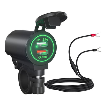 ZH-723F3 Car / Motorcycle QC3.0 Cell Phone Fast Charging Dual USB Car Charger(Green Light)-garmade.com