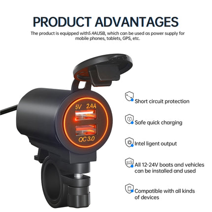 ZH-723F4 Car / Motorcycle QC3.0 Cell Phone Fast Charging Dual USB Car Charger(Orange Light)-garmade.com