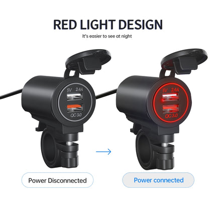 ZH-723F2 Car / Motorcycle QC3.0 Cell Phone Fast Charging Dual USB Car Charger(Red Light)-garmade.com