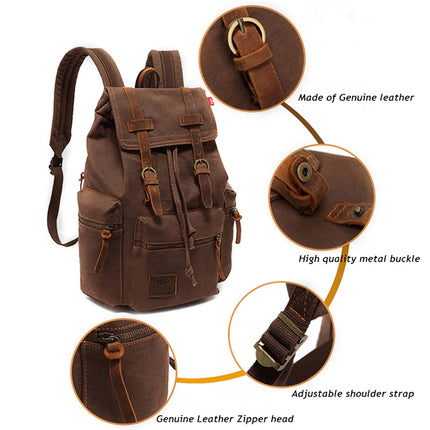 AUGUR 1039 Men Retro Canvas Backpack Shoulders Laptop Bag(Black)-garmade.com
