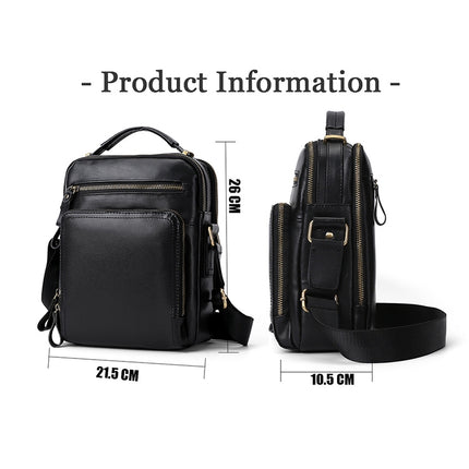 6028 Multifunctional Fashion Top-grain Leather Messenger Bag Casual Men Shoulder Bag (Black)-garmade.com