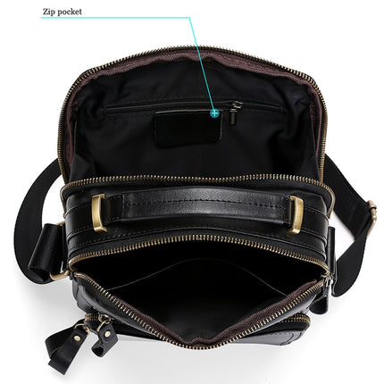 6028 Multifunctional Fashion Top-grain Leather Messenger Bag Casual Men Shoulder Bag (Coffee)-garmade.com