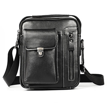 6029 Multifunctional Fashion Top-grain Leather Messenger Bag Casual Men Shoulder Bag (Black)-garmade.com