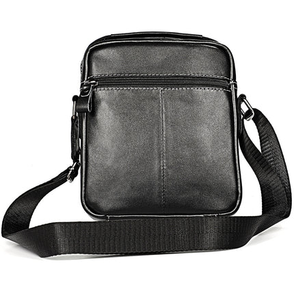 6029 Multifunctional Fashion Top-grain Leather Messenger Bag Casual Men Shoulder Bag (Black)-garmade.com