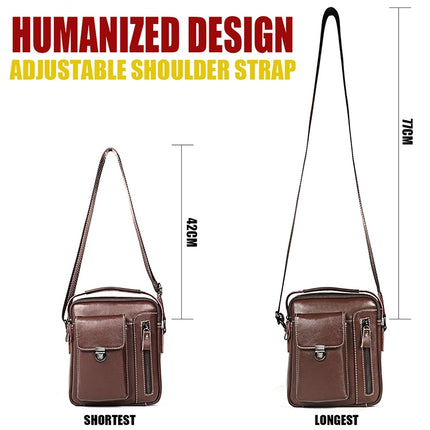 6029 Multifunctional Fashion Top-grain Leather Messenger Bag Casual Men Shoulder Bag (Coffee)-garmade.com