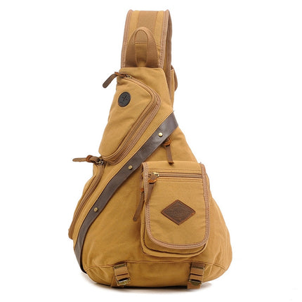 AUGUR 8171 Multi-function Canvas Chest Bag Shoulder Messenger Crossby Bag(Khaki)-garmade.com