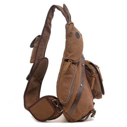 AUGUR 8171 Multi-function Canvas Chest Bag Shoulder Messenger Crossby Bag(Khaki)-garmade.com