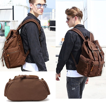 AUGUR 1039 Large Student Retro Canvas Backpack Shoulders Laptop Bag(Coffee)-garmade.com