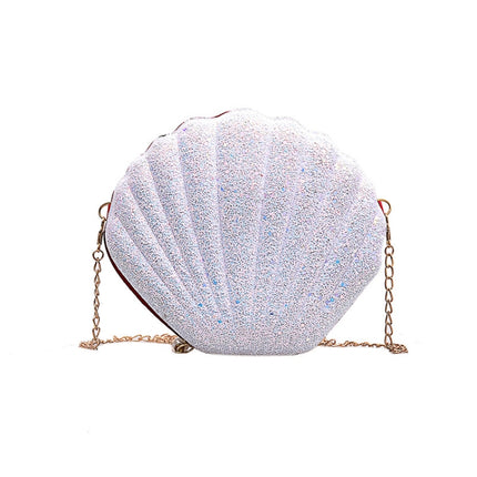 Shell Shape Fashion Sequined Single Shoulder Crossbody Bag (White)-garmade.com