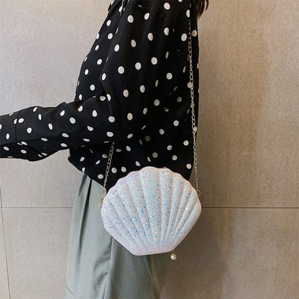 Shell Shape Fashion Sequined Single Shoulder Crossbody Bag (White)-garmade.com