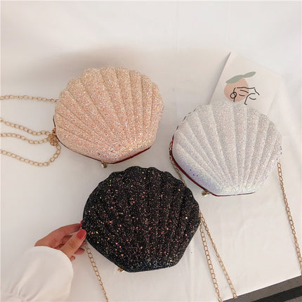 Shell Shape Fashion Sequined Single Shoulder Crossbody Bag (Black)-garmade.com