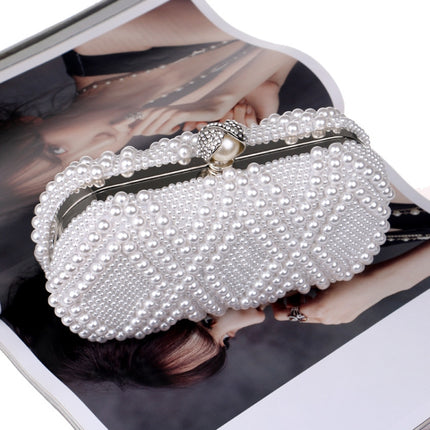 Women Fashion Banquet Party Pearl Handbag Single Shoulder Crossbody Bag (White)-garmade.com