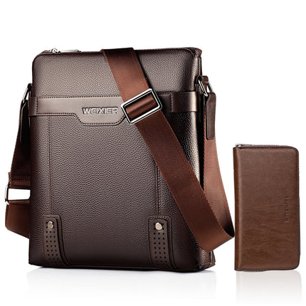 WEIXIER 18067 2 In 1 Men Leisure Style PU Leather Single Shoulder Bag with Handbag (Brown)-garmade.com